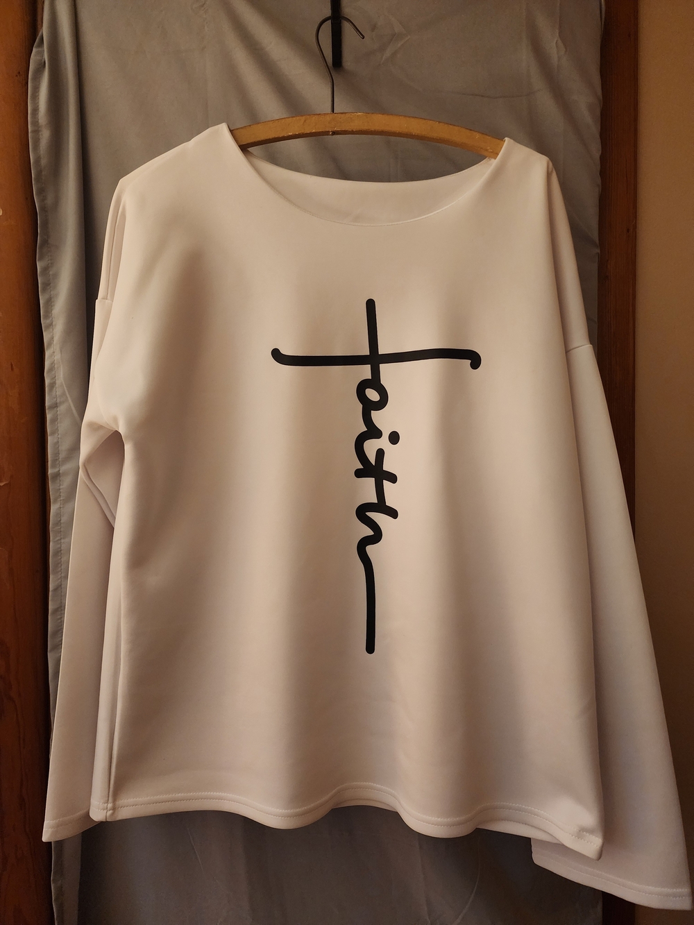 Source Unknown White Long-Sleeve Top with Black Faith Cross Graphic